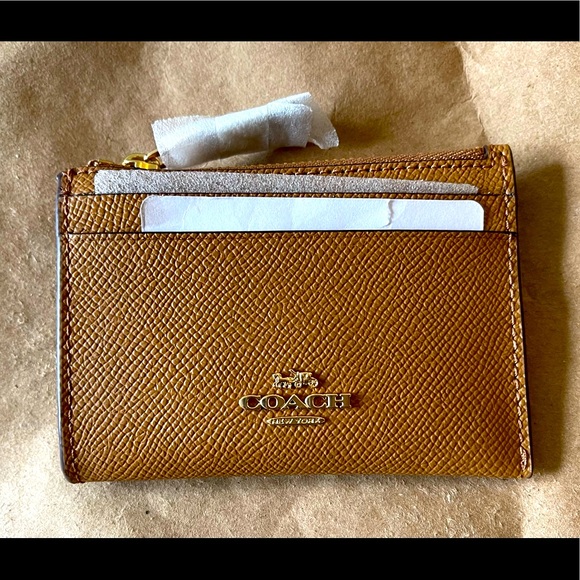 Coach Mini Skinny ID Card Case Im/Light Saddle NWT - Picture 8 of 10
